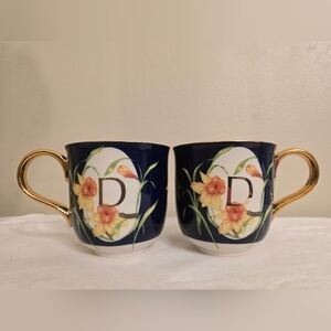 Pair Of Anthropologie Lou Rota "Nature Table" Daffodill Mug With D Monogram